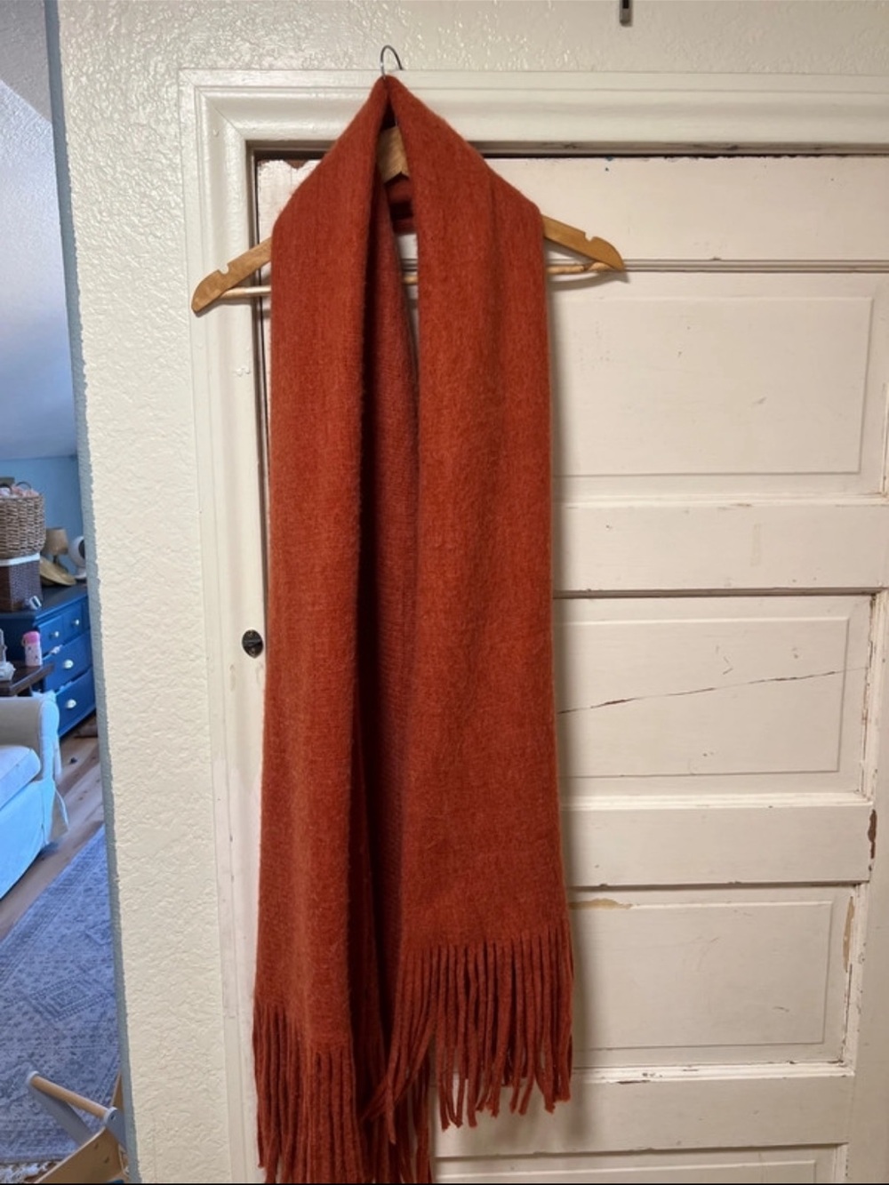 Anthropologie Cozy Rust Fringe Scarf